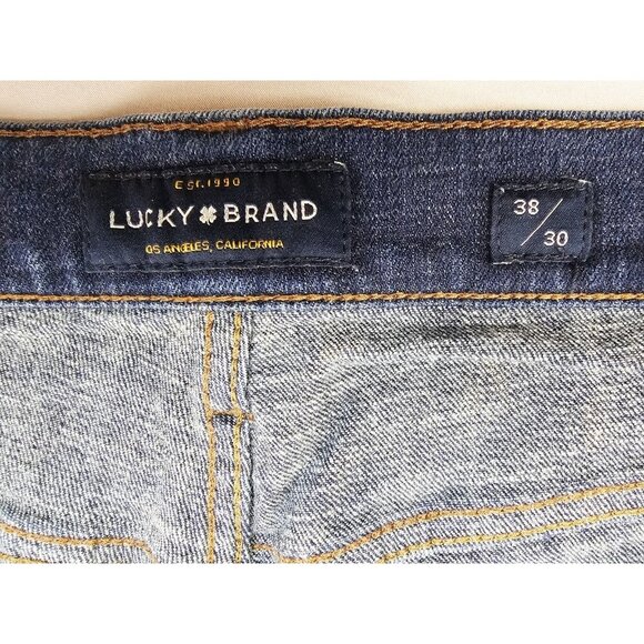 Lucky Brand Size 38X30 Mens 221 Straight Blue Denim 5 Pocket Logo Tag Jeans - Picture 3 of 13